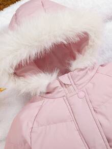 2 件套女婴可爱温暖保暖连帽棉衣和围兜裤套装，秋冬 - 粉色 - 查看 3