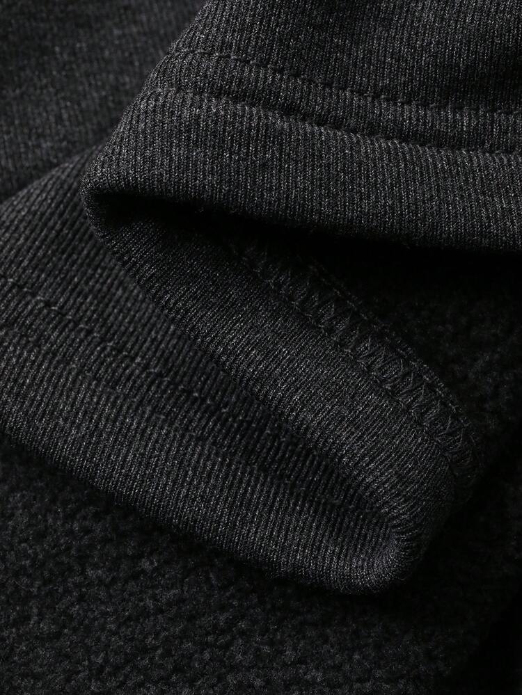 Solid Color Round Neck Half-Zip T-Shirt Matched With Men's Loungewear Set, Autumn, Winter Clothes