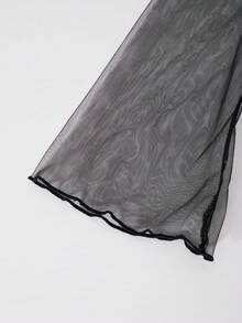 1 pezzo Abito da ragazza adolescente con spalle scoperte, spalline a spaghetti, maniche a campana in rete e orlo asimmetrico, autunnale