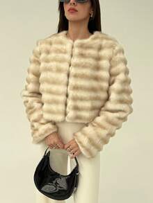 Aloruh Women's Autumn/Winter New Arrival Sweet & Cool Faux Fur Short Jacket, Y2K Style, Multi-Color, Versatile Outerwear - Black and White - View 7