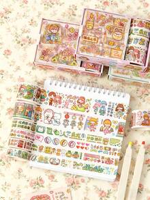 1box Cartoon Graphic Washi Tape & Sticker Set, Cute Multi-Purpose Washi Tape For DIY Craft, Hand Account, Decoration - Multicolor - View 6