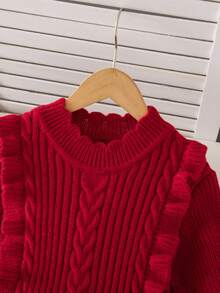 SHEIN Tween Girls' Solid Color Minimalist Long Sleeve Sweater Dress, Casual Everyday Wear - Burgundy - View 4