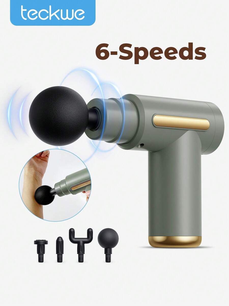 Teckwe 大功率肌肉放松器，可充电深层组织按摩枪，配备 4 个按摩头，可全身放松，终极肌肉恢复工具，塑料材质，家庭级，USB 充电，适合办公室、家庭、运动员等场合的礼物