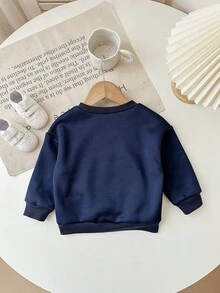 SHEIN Babygirl 可爱卡通图案长袖卫衣 百搭 海军蓝 秋冬 - 藏蓝色 - 查看 5