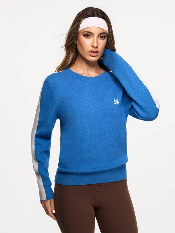 Easithlete Women's Crew Neck Long Sleeve Loose Embroidered Sweater