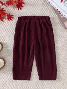 Souflis Souflis 1pc Baby Boys Casual Vintage Comfortable Corduroy Pleated Pants, Suitable For Everyday Wear - Burgundy - View 2