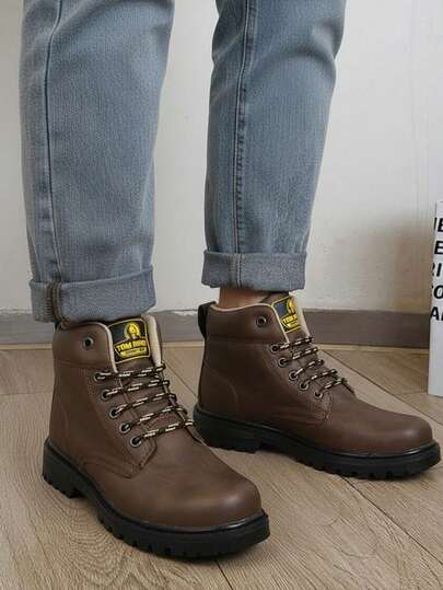 Hombre resistente costura reforzada punta redonda cordones gruesos suela dentada estilo outdoor trabajo excursión bota alta