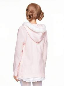 ROMWE Kawaii 1 件女式 Himekaji 可爱甜美连帽拼布流苏开衫 - 粉色 - 查看 4