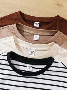 Camiseta básica de cuello redondo informal para niños preadolescentes - Marrón - Ver 5
