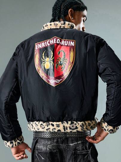 Street Life Manteau matelassé zippé à imprimé léopard mode et chaud pour homme, hiver