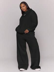 MUSERA Plus Straight Leg Patch Logo Tracksuit Bottom Joggers Fall Autumn Winter Casual Everyday Basics Cosy