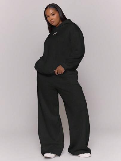 MUSERA Plus Straight Leg Patch Logo Tracksuit Bottom Joggers Fall Autumn Winter Casual Everyday Basics Cosy