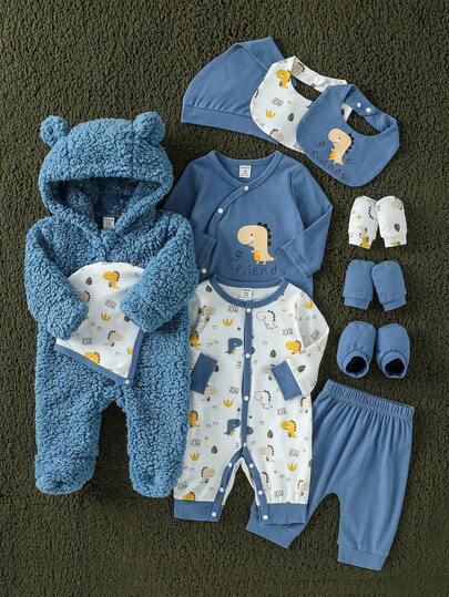 SHEIN Conjunto de regalo casual y lindo de estilo minimalista para bebé niño/bebé niña, otoño/invierno