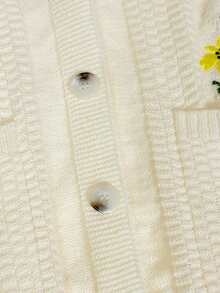 Flirla Plus Size Women's V-Neck Floral Embroidered Batwing Casual Cardigan, Fall/Winter Autumn