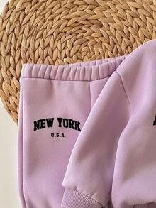 SHEIN 2 Stücke Baby Mädchen Oversized Buchstaben-Muster Rundhals Sweatshirt und Hose Set, lässiger Outfit für Outdoor und Zuhause, Baby Mädchen Sweat Set, Baby 2-teiliges Set, Baby lässige Sets, 2-teilige Sets, Baby Mädchen Trainingsanzug Herbst Winter - Mauve - Übersicht 6