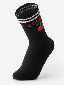 LUVLETTE 1双男女通用姜饼人圣诞新年主题中筒袜，透气吸汗，休闲百搭，适合圣诞节、秋冬季、上学及日常穿着。