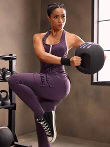 Powerista 女士休闲运动跑步健身连体裤 - 紫色 - 查看 4