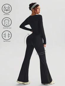 Dewbera Nuevo mono de entrenamiento de alta intensidad, conjunto de yoga, fitness y pilates de manga larga, body sexy de bloques de color con diseño que levanta el trasero y estrecha la cintura