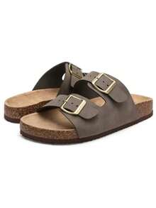 GETAC Sandalias Corcho Chanclas Mujer Hombre Piel Broche Ajustable - Café integral - Ver 3