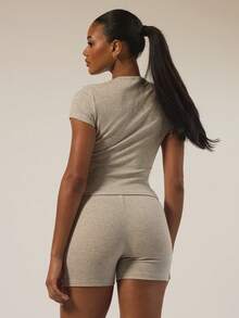 MUSERA ESSENTIALS Short Sleeve Soft Rib Crewneck Top Autumn Winter  Holidays Fall Underwear Everyday Cosy Lounge Essential - Grey - View 4