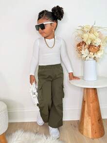 SHEIN 2 pièces/Set Jeunes Filles Blanc Tricot Pull T-Shirt Et Pantalon Ample, Tenue Décontractée Quotidienne Mode Polyvalente - Vert - Voir 3