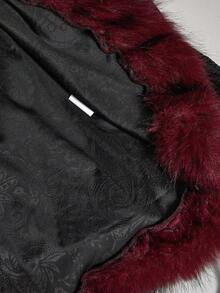 ROMWE Gothic Vintage Patchwork Faux Fur Collar Paisley Velvet Embossed Flare Sleeve Regular Jacket - Black - View 7