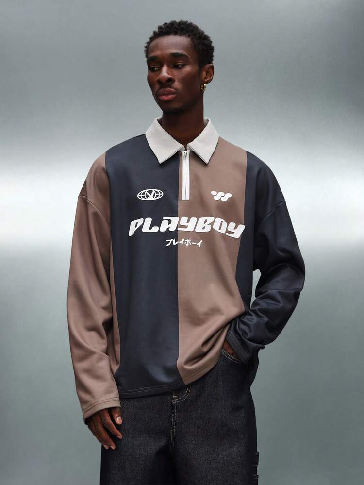 PLAYBOY X SUMWON Quarter Zip Retro Polo Sweatshirt