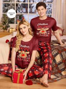 CoupledUp 圣诞格子驯鹿男士睡衣套装 - 彩色 - 查看 4