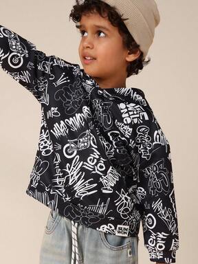 SUMWON Graffiti Print Pullover Hoodie Without Drawstring For Boys Urban Street Style Sweatshirt