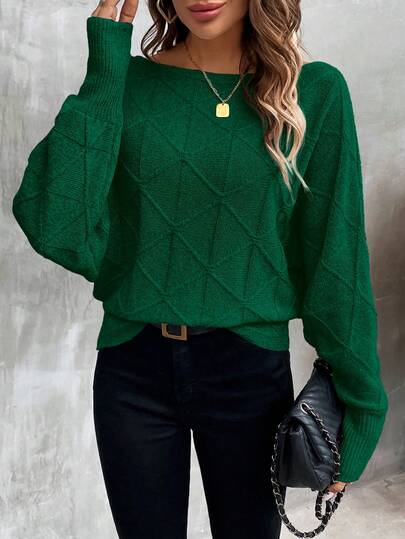 EMERY ROSE Damski luźny sweter z dzianiny z rękawami typu nietoperz i dekoltem w łódkę, jesień/zima