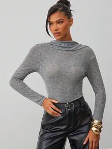 Hauture Blusa de manga larga y cuello suelto de moda casual para mujer - Gris - Ver 2