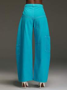 NYA SZN Dela 牛仔夹克上衣长袖拉链修身牛仔裤高腰直筒宽松超大宽松复古 90 年代 Y2K 街头服饰秋冬霓虹女装 - 藍色 - 查看 4