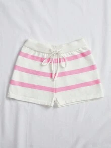 SHEIN PETITE 2 件套女士条纹毛衣套装，适合秋季女士秋装 - 粉色 - 查看 4