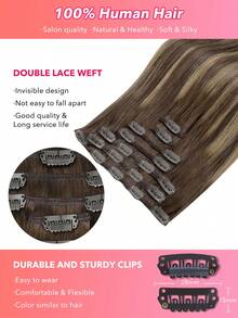 7PCS Straight Clip In Hair Extensions 100% Real Human Hair 14-24 Inch 115G Double Weft Invisible Clip Hair Extensions Remy Natural Human Hair For Women Girls Daily Use - S4/27/4 - View 5
