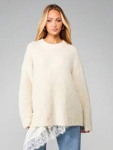 MISSGUIDED Oversized Boucle Jumper Long Sleeve Winter Knit Pullover - Beige - View 4