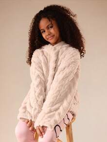 SUMWON Fluffy Sherpa Hoodie With Leggings For Cozy Winter Wear - Apricot - View 1