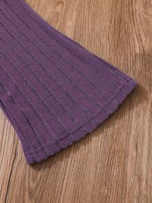 SHEIN 2pcs/Set Tween Girl Solid Color Long Sleeve Hoodie Top And Pants Set - Purple - View 4