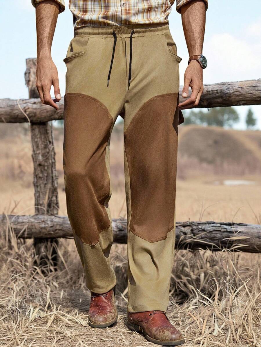 Manfinity Nomadique Pantalon droit à design patchwork décontracté pour hommes, convenant pour le port quotidien décontracté, les sorties de week-end, les rassemblements entre amis, les voyages de vacances et autres activités sociales décontractées. Ce pantalon est un élément polyvalent indispensable dans la garde-robe des hommes et fait un excellent cadeau pour les petits amis ou les maris. - Kaki - Voir 1