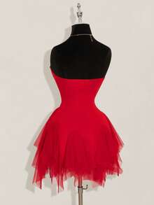 SHEIN ICON Abito mini bianco da donna in in rete con inserti e stecche