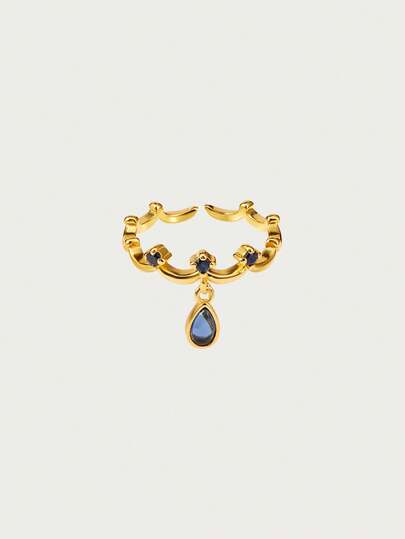 Glisma Fashionable Retro Elegant Gold & Blue Stone Ring,Western Jewelry,Old Money,Gemstone,Outfits,Fall/Autumn/Winter,For Mom/Women/Girl/Mother,Premium,Gothic/Goth