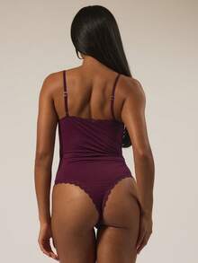 MUSERA ESSENTIALS Spaghetti Strap Contrast Lace Trim Adjustable Strap Thong Bodysuit Autumn Winter  Holidays Fall Underwear Everyday Cosy Lounge Essential - Purple - View 4