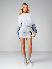 MISSGUIDED Oversized Mini Dress With Striped Shirt Sleeves And Ruched Waist Detail For Casual Everyday Wear - Multicolor - View 3