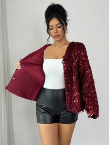 Rafferiza Uhlyne 女式亮片拼接人造毛皮夹克，时尚街头风格外套