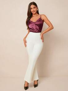 Amorya Damska satynowa koszulka z koronkowym wykończeniem, elegancka koszula bez rękawów, uniwersalna do noszenia wiosną/latem lub pod kurtkami jesienią/zimą, odpowiednia do codziennych dojazdów do pracy