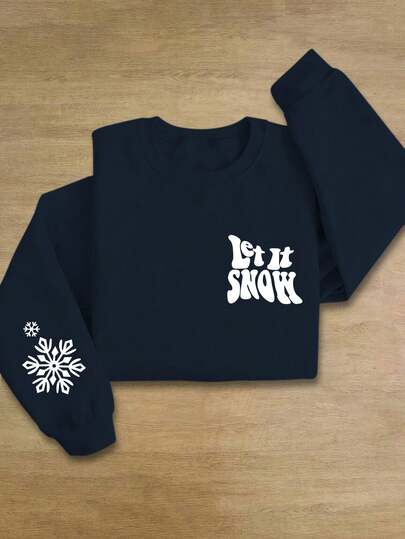 Almamuse Plus Size Women Casual Christmas Print Loose Fit Crew Neck Long Sleeve Sweatshirt