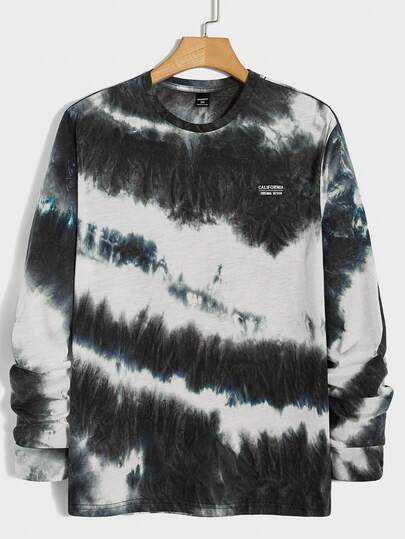 EASEVO Camiseta de manga larga con estampado de teñido anudado para hombres de talla grande, otoño