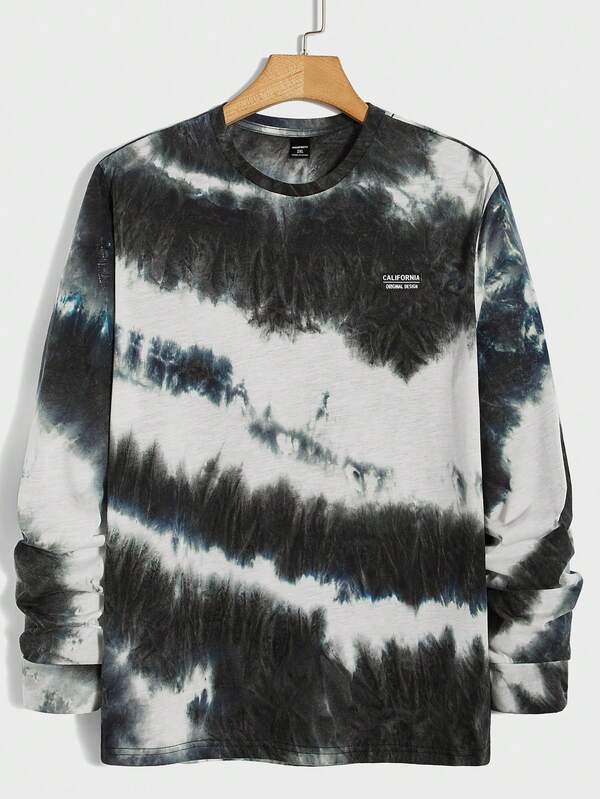 EASEVO Camiseta de manga larga con estampado de teñido anudado para hombres de talla grande, otoño