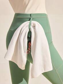 Exploreva 女士高腰全长薄荷绿户外紧身裤，带钥匙扣，四向拉伸透气速干运动紧身裤，适合跑步/健身/瑜伽，纯色设计，氨纶面料 - 薄荷綠 - 查看 2