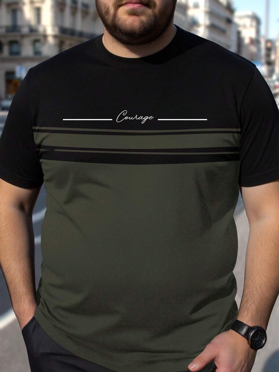 Manfinity LEGND Plus Size Men's Casual Colorblock T-Shirt, Summer - Multicolor - View 1