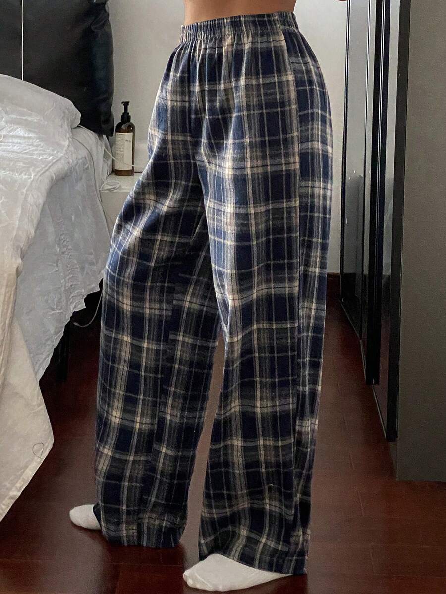 Dazy Tall 女式高腰格子直筒休闲裤 - 彩色 - 查看 1